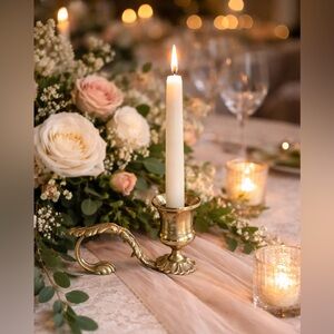 Vintage Victorian Brass Candle Holder floral base claw foot hand held